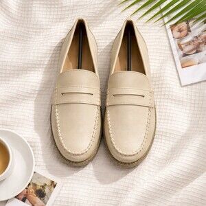 Kayleen Penny Loafer Flats Womens Size 7.5 Beige Slip-On Moc Toe